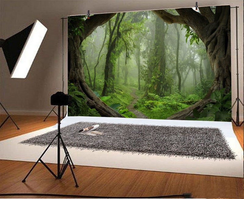 AOFOTO 7x5ft Forest Backdrop Tropical Jungle Rainforest Backdrops for Photography Fairytale Misty Deep Green Trees Pathway Background Suburbs Picnic Camping Boy Scouts Adventure Photo Studio Props - Image 2